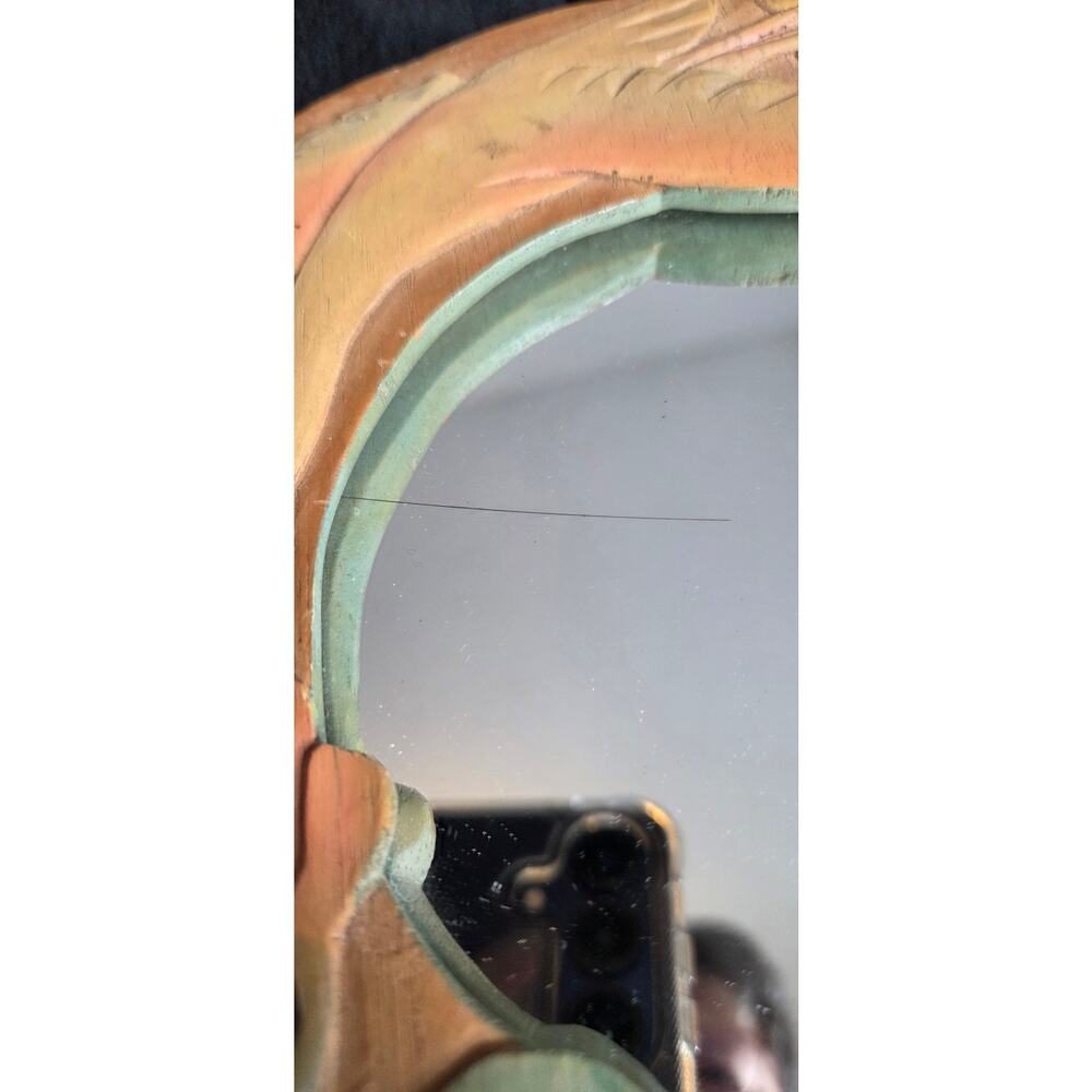 Hand Carved Vanity mirror Tropical Floral & Bird - Picture 6 of 7